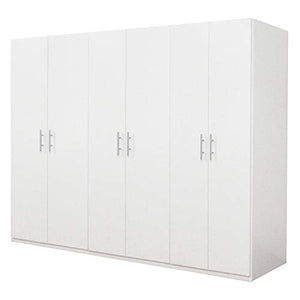 Dmora Armadio a 6 Ante battenti,Bianco Opaco, cm 207x53x202, con Tubo Appendiabiti, Unica