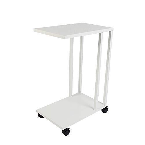 Tavolino laterale a forma di C, per divano, soggiorno, piccolo tavolino da salotto, con ruote bloccabili, tavolino mobile per caffè e computer portatile, per piccoli spazi, colore: bianco - Arredi Casa