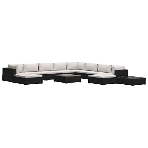 vidaXL Set Divani da Giardino 12 pz con Cuscini Foderati Lavabili Modulare Leggero Elegante Arredi da Esterno in Polyrattan Nero Telaio in Acciaio