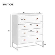 Cassettiera con 4 cassetti, moderna cassettiera laterale con ampio spazio di archiviazione, organizer funzionale con base in metallo per la casa, bianco puro