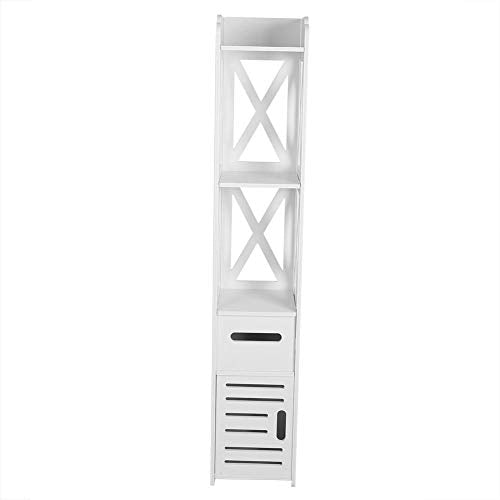 Mobili da Bagno Armadio Alto,Armadio alto da Bagno,Colonna da Bagno con 4 Ripiani e 1 Ante in Stile Tapparelle, Mobiletto Salvaspazio,22.5 X 22 X 120 cm, Bianco