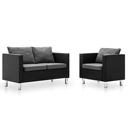 FAMIROSA Set Divani in Similpelle 2 pz Nero e Grigio Chiaro-5503