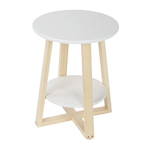 EVTSCAN Tavolo Rotondo a 2 Livelli per Piccoli spazi, Comodino Moderno Bianco con ripiano portaoggetti - 40 × 40 × 50,5 cm