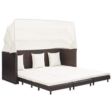 Tidyard Divano Letto a 3 Posti Estendibile con Tetto Polyrattan Marrone, Divani da Giardino, Mobili da Giardino 200 x 75 x 70/150 cm