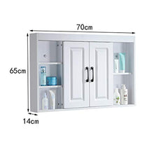 Bathroom mirror Armadietto Specchio Bagno in Legno Massello, Scatola Portaoggetti Nascosta con Doppio Sportello, con Ripiano, Bianco, 65 × 70 × 14 Cm