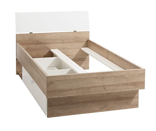 Composad | Letto della Linea GLOBO, con 1 Cassetto Contenitore, Letto Singolo con Contenitore, Struttura letto, Dimensioni 97.40x91.10x215 cm, Colore Rovere e Bianco Laccato, Made in Italy