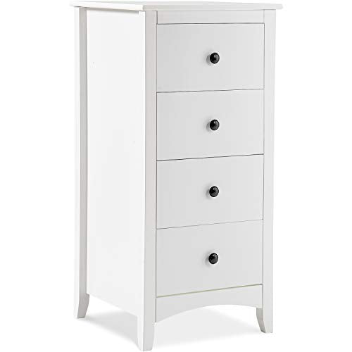 WGYDREAM Comodino Cabinetto Bianco Comodino con 4 Cassetti Cassettiera con Gambe in Legno Credenza per Camera da Letto Bagno Soggiorno Vivaio, 45 X 45 X 94 Cm