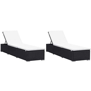 vidaXL 2X Lettini Prendisole con Cuscini Sfoderabili Impermeabile Robusto Sedie a Sdraio da Giardino in Polyrattan Nero e Bianco Crema