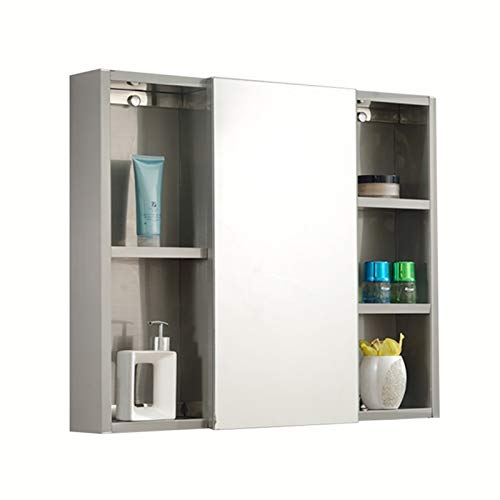 Armadietti a specchio Da Bagno in Acciaio Inossidabile Armadietto da Bagno for Lavaggio E Trucco Armadietto A Muro for Ingresso (Color : Silver, Size : 80 * 13 * 60cm)