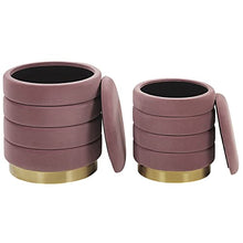 Set di 2 Pouf Contenitore con Rivestimento in Poliestere Rosa Base Dorata Garland
