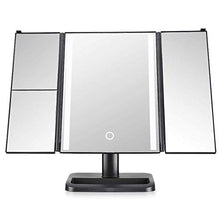 Specchio cosmetico a LED, specchio da trucco illuminato a tre ante, touch screen e specchio con ingrandimento 3X / 2X / 1X, specchio per il trucco da tavolo con due modalità di alimentazione, specchi