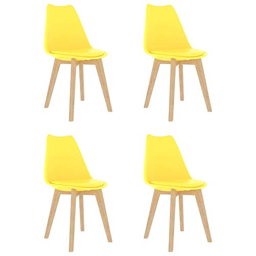 Tidyard Set di 4 Sedie, Sedia da Pranzo con Schienale,Gambe in Legno, Adatta per Soggiorno, Sala da Pranzo,42 x 42 x 81 cm,Giallo