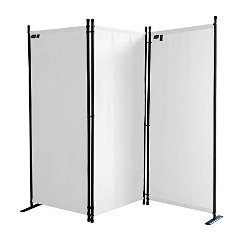 QUICK STAR Paravento da Giardino 170 x 165 cm 3 parti pieghevole Divisorio in Tessuto Protezione della Privacy Bianco
