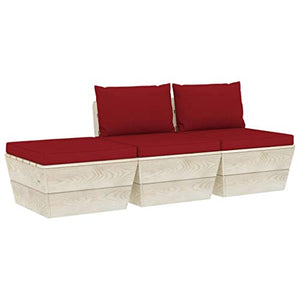 SKM Set Divani da Giardino su Pallet 3 pz con Cuscini Legno Abete (52.3kg) Rosso-3417