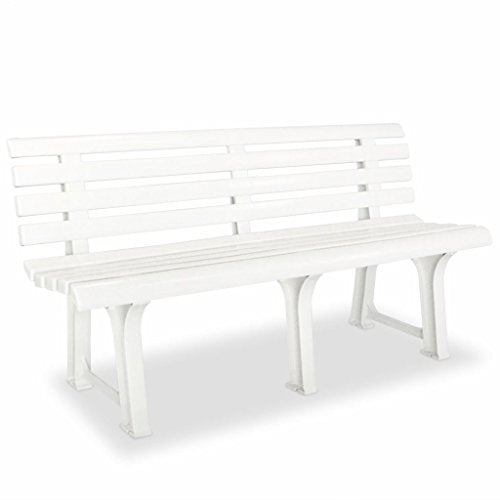 Tidyard Panchina da Giardino 145,5 cm in Plastica Bianca,Panchina da Esterno, 145,5 x 49 x 74 cm Bianco