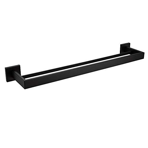KTMK Set di Accessori per Il Bagno Appendiabiti Nero per Accappatoio Rail Rack Bar Mensola Portarotolo Portaspazzolino Accessori Bagno, Doppio Portasciugamani