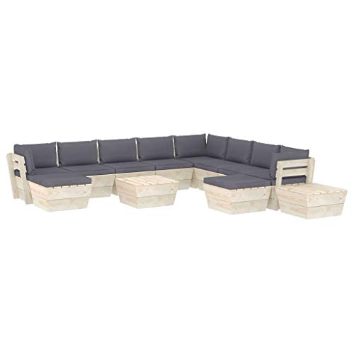 SKM Set Divani da Giardino su Pallet 12 pz con Cuscini Legno Abete (218.2kg) Antracite
