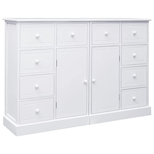 vidaXL Credenza con Ante e Cassetti Elegante Robusta Pratica Cassettiera Arredo Casa Bianca in MDF Pomelli in Metallo Legno Massello Paulownia
