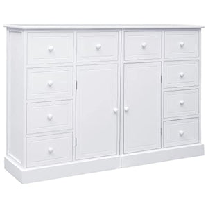 vidaXL Credenza con Ante e Cassetti Elegante Robusta Pratica Cassettiera Arredo Casa Bianca in MDF Pomelli in Metallo Legno Massello Paulownia