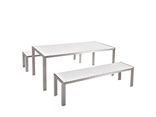 Beliani Arredamento da Giardino Set di Tavolo e Panchine in Legno e Alluminio da Esterno Bianco Nardo
