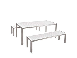 Beliani Arredamento da Giardino Set di Tavolo e Panchine in Legno e Alluminio da Esterno Bianco Nardo