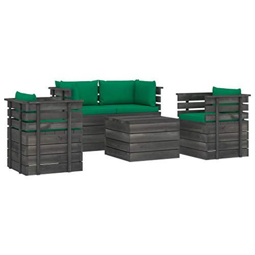 FAMIROSA Set Divani da Giardino su Pallet 5 pz con Cuscini Massello Pino-1820