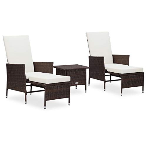 SKM Set Divani da Giardino 3 pz con Cuscini in Polyrattan Marrone (31.2kg)