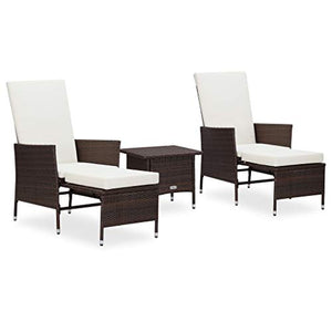 SKM Set Divani da Giardino 3 pz con Cuscini in Polyrattan Marrone (31.2kg)