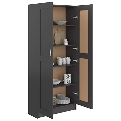 Tidyard Libreria Scaffale Mobiletto Armadietto Mobile in Truciolato con 2 Ante e 5 Ripiani per la Casa e L'Ufficio Mobiletto Multiuso Armadio a Terra Armadio di stoccaggio 82,5x30,5x185,5 cm Grigio