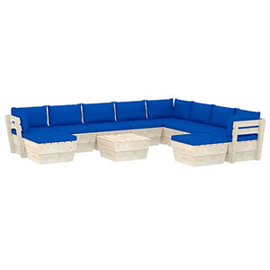 SKM Set Divani da Giardino su Pallet 11 pz con Cuscini Legno Abete (204.7kg) Blu-3694