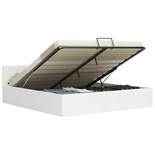 SKM Giroletto con Contenitore Idraulico Bianco Similpelle 160x200 cm