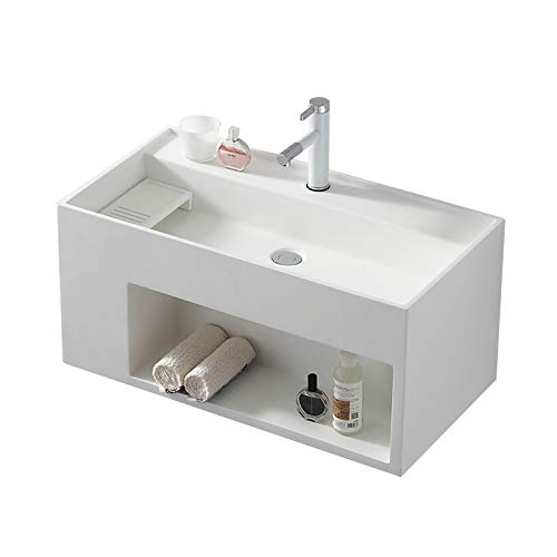 ZTGL Lavabo Bagno Sospeso con Mobile, Design Moderno Lavandino Bagno in Marmo Artificiale, con Portasapone Rimovibile, Bianco,600mm