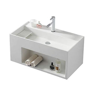 ZTGL Lavabo Bagno Sospeso con Mobile, Design Moderno Lavandino Bagno in Marmo Artificiale, con Portasapone Rimovibile, Bianco,600mm