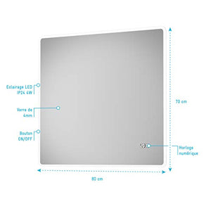 Aurlane Specchio da bagno rettangolare a LED, 80 x 70 cm, Ulysse LED 80