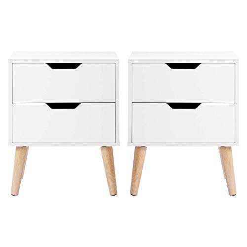 Q-HL Comodino Set di 2 Cabina Armadio di Stoccaggio in Stile Nordico Comodino con 2 Cassetti Portabicchieri da Incasso Ad Incasso per Camera da Letto, Soggiorno, 45 * 35 * 56,5 Cm Bianco