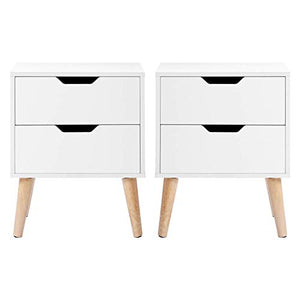 Q-HL Comodino Set di 2 Cabina Armadio di Stoccaggio in Stile Nordico Comodino con 2 Cassetti Portabicchieri da Incasso Ad Incasso per Camera da Letto, Soggiorno, 45 * 35 * 56,5 Cm Bianco