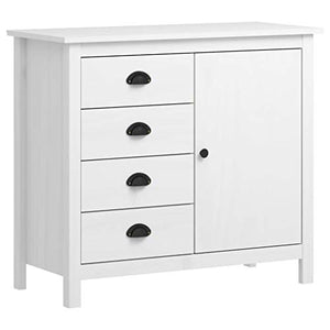 Tidyard Credenza Bianca Moderna Legno Massello di Pino con Cassetti e Anta,Armadietto Bianco Moderno con Cassetti,Credenza da Salotto,Armadietto da Salotto,Mobiletto da Salotto Soggiorno 91x40x80 cm