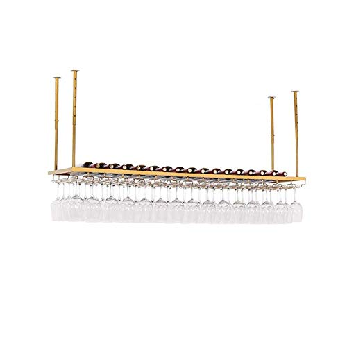 HLL Portabicchieri per Vino, Portabicchieri per Vino Appeso, Supporto per Vino per Soffitto Regolabile in Altezza per Bar Cremagliera Champagne 5 Taglie,Oro,L-60Cm.