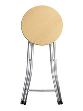 Vetrineinrete® Sgabello Tondo in Legno e Metallo Pieghevole Altezza 45 cm con 4 Piedi gommati Antiscivolo Sgabello casa Bar richiudibile Effetto Legno Chiaro Scuro P68 (Chiaro)