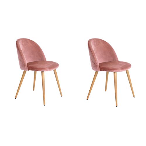 WV LeisureMaster Set di 2 poltroncine in Velluto Retro in Tessuto, sedie da Pranzo Imbottite con Gambe in Metallo Stile Legno Sala d'attesa Soggiorno Arredamento per Ufficio Moderno (Rosa)
