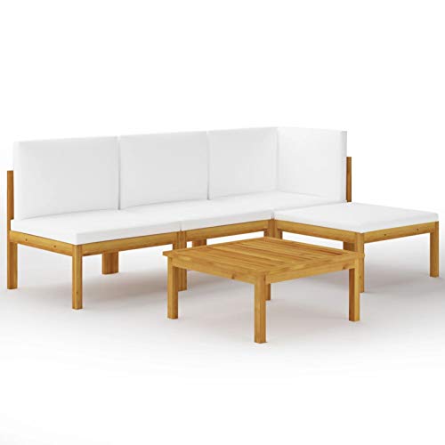 Tidyard Set 5 pz Divani da Giardino Modulari 3 Posti in Legno Massello di Acacia con Penisola e Tavolino,Salotto da Giardino Esterno in Legno,Set Divani Modulari da Giardino Esterno,Divano in Legno
