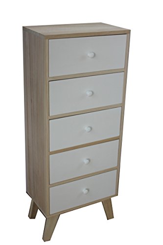 King Home C1708005 Mobiletto 5 Cassetti in Legno di Paulownia con Piedini in KD