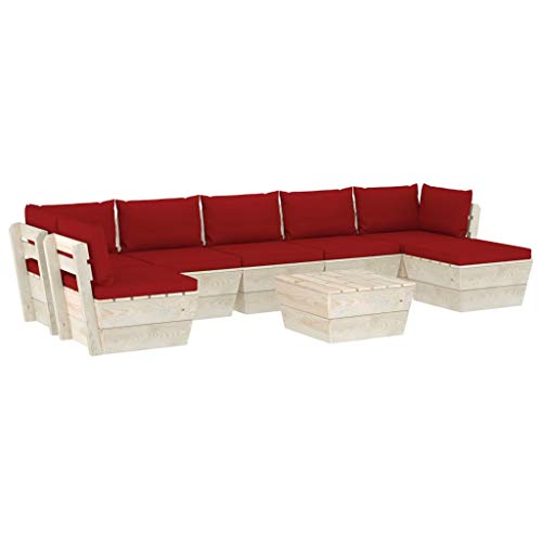 SKM Set Divani da Giardino su Pallet 8 pz con Cuscini Legno Abete (148.6kg) Rosso-3621