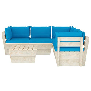 SKM Set Divani da Giardino su Pallet 6 pz con Cuscini Legno Abete (118.9kg) Blu-3532