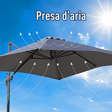 Outsunny Ombrellone da Giardino a Manovella 250x250cm con Rotazione a 360°, Parasole Regolabile su 5 Livelli, Grigio