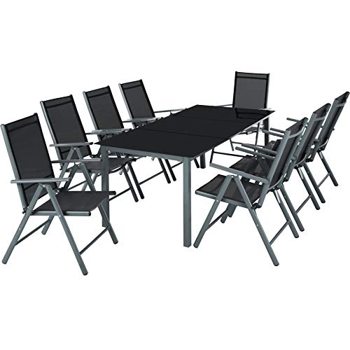 TecTake Alluminio Set mobili da Giardino 8+1 Tavolo sedie - Disponibile in Diversi Colori - (Grigio Scuro | No. 402164)