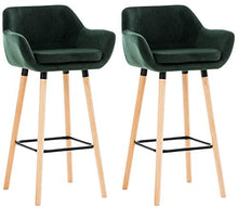 CLP Coppia di Sgabelli Bar Grant in Velluto Sfoderabile I Set 2 Sedie Alte Cucina in Legno con Cuscino Removibile, Colore:Verde