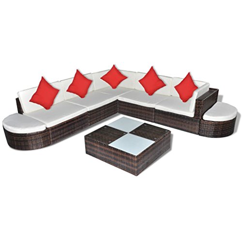 Festnight Set Divani da Giardino con Cuscini, Set Divani da Esterno Marrone, Set di Mobili da Giardino in Polyrattan 8 pz