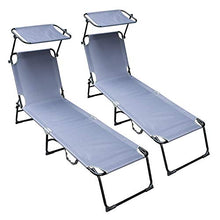 VINGO 2 Pezzi Sdraio Pieghevole Alta, Lettino Prendisole con Parasole Regolabile,Traspirante, Reclinabile, Max Portata 150 kg, Grigio