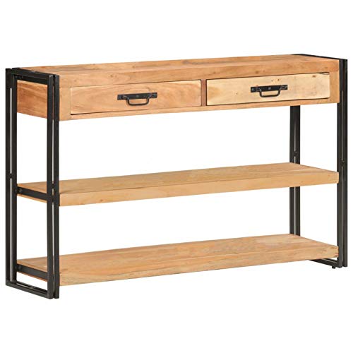 Tidyard Credenza Consolle Industriale con 2 Cassetti e 2 Ripiani in Legno Massello di Acacia 120x30x75 cm,Tavolo Consolle Rustico con 2 Cassetti e 2 Ripiani,Credenza con Cassetti,Credenza con Ripiani